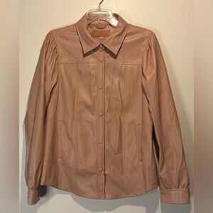 Blank NYC Faux Leather Jacket Full Button Down Collar Pockets Blush Pink Size L